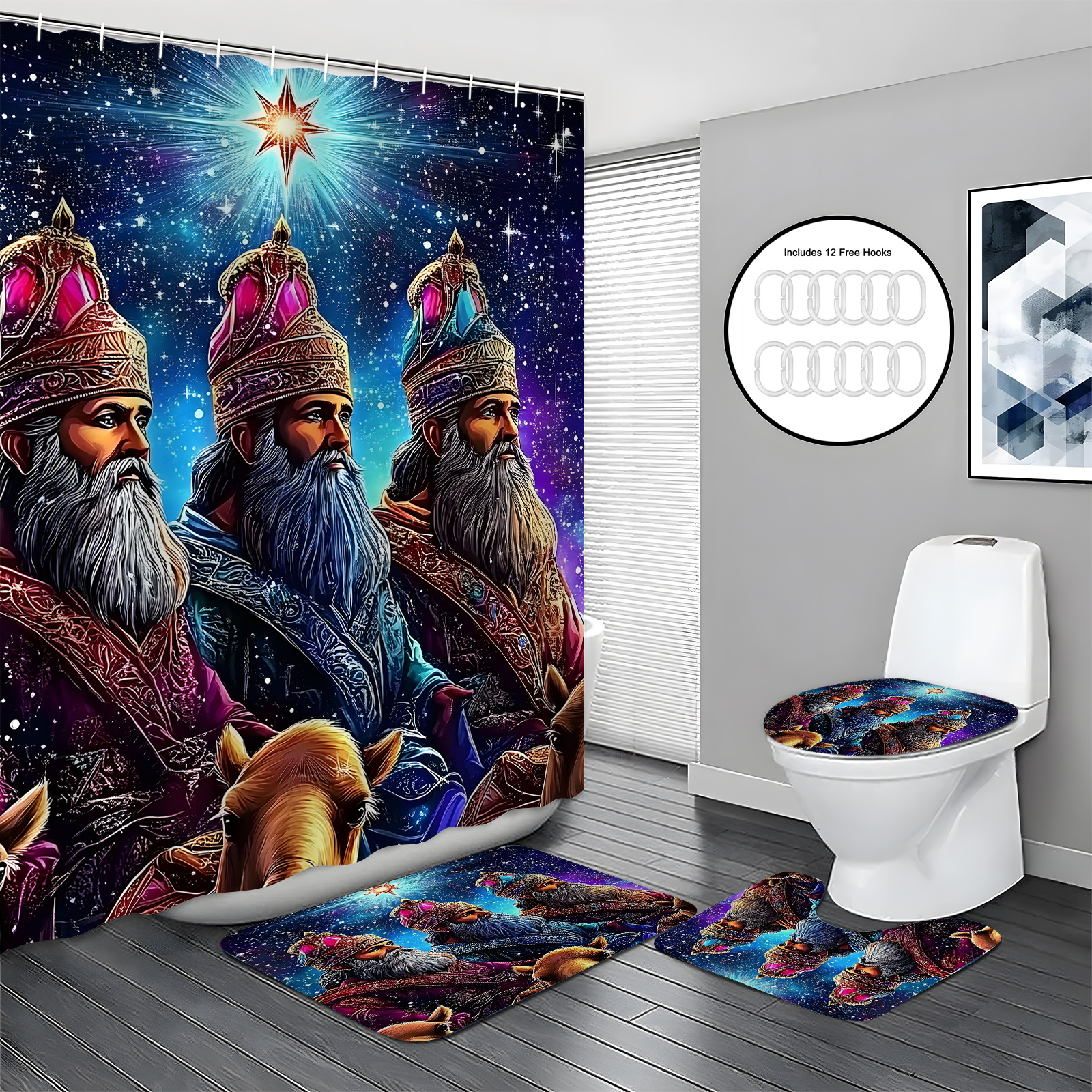 

1/3/4pcs & Shower Curtain Set, Non Bathroom Rug, U Mat, Lid Pad, Bathroom , Accessories