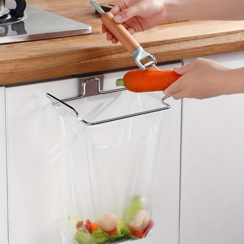 

Kitchen Trash Rack Cabinet Door Garbage Bags Holder Stainless Steel Closet Garbage Storage Holder