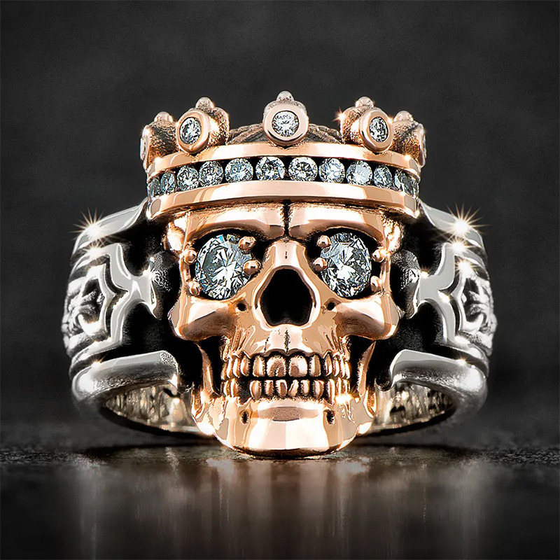 

's Creative Geometric Zircon Skull Ring, European And American Ring, Men's Retro Exaggerated Hollow Ring