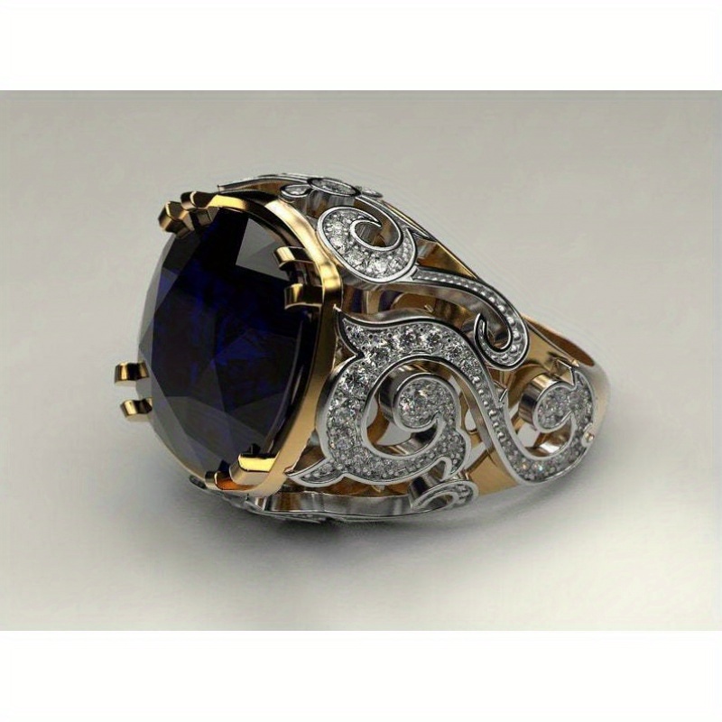 TEMU A Luxurious High-end Zircon Ring With Blue, Fat Square Gemstone Pattern