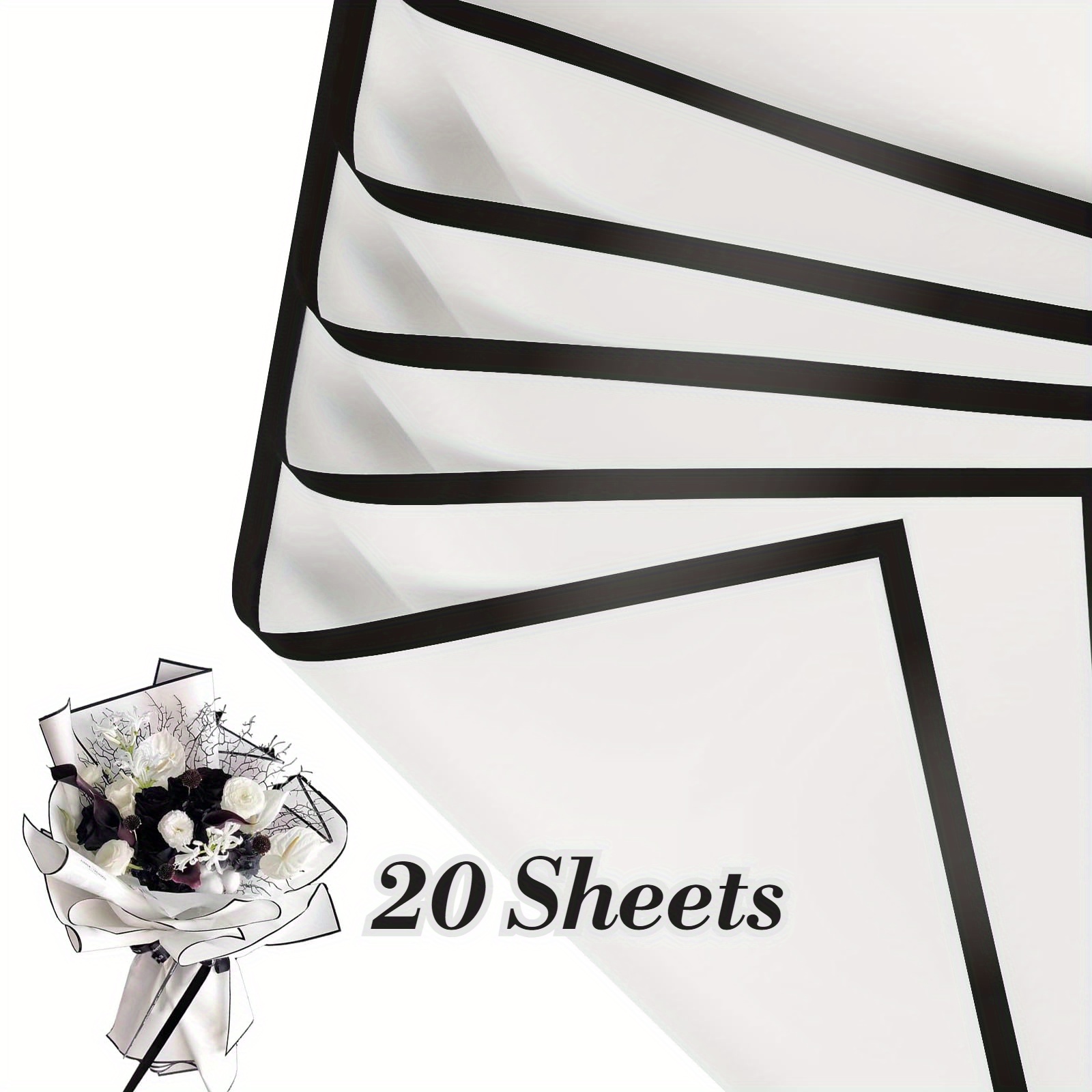 

20pcs Waterproof Floral Wrapping Paper With Black & White - Bouquets, Gifts, Weddings & More - Plastic Material