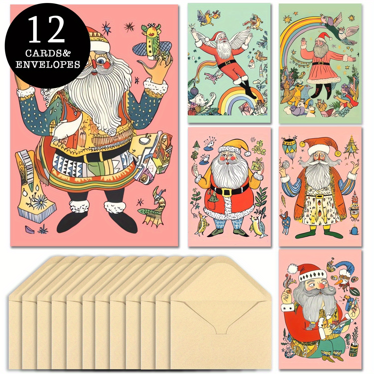 

12- Christmas Greeting Envelopes - Illustrations - For , , New - Unique And And