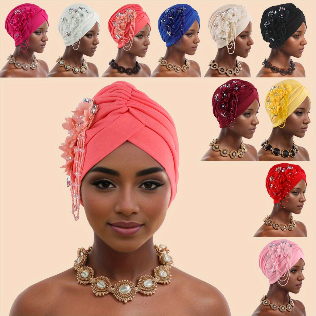 JTRHD Women's Turban Hat 2 Pieces Women Silk Large Flower