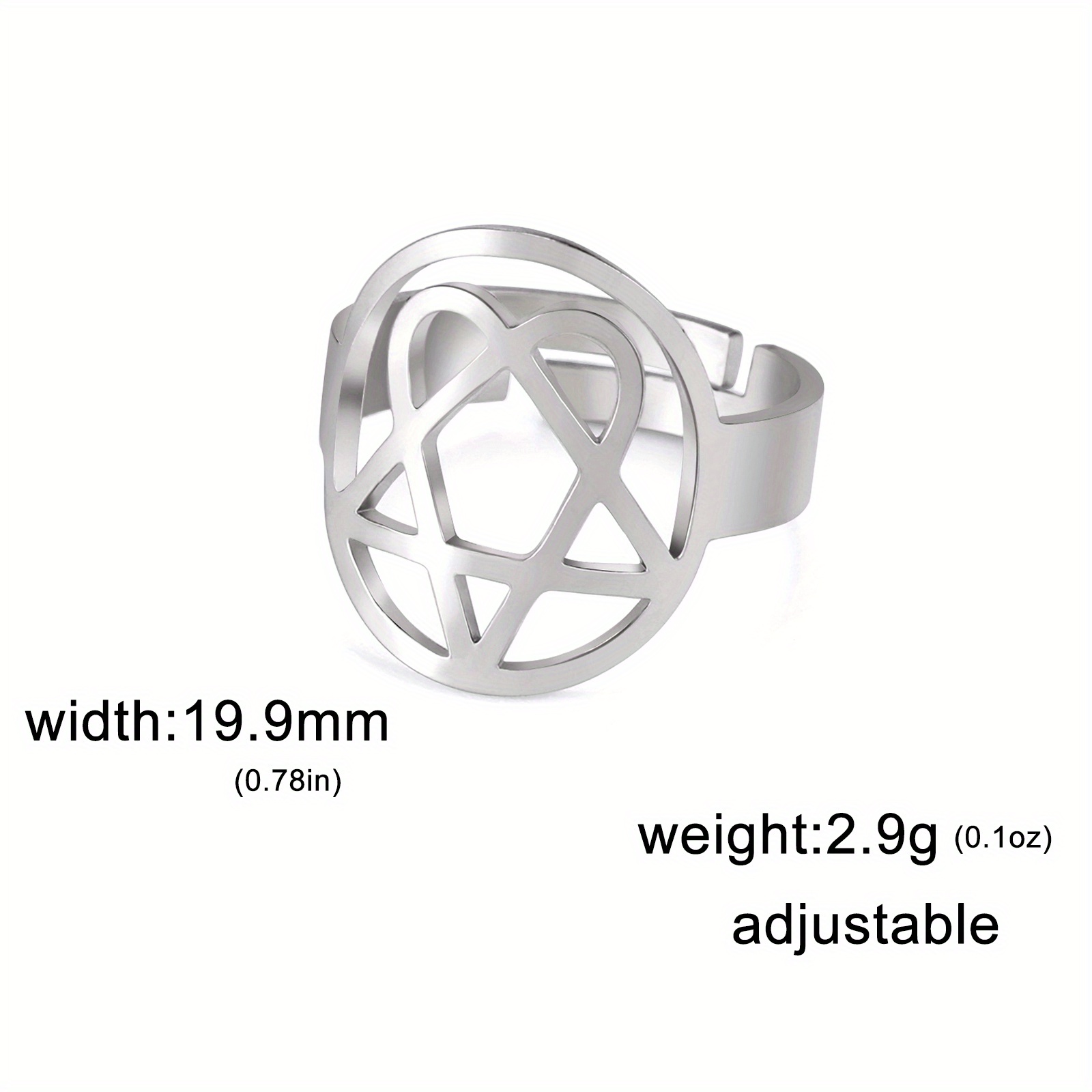 1pc Arc Ring Stainless Steel Adjustable Men's Ring Gothic Fashion Heart Pentagram Geometric Jewelry Wedding Ring