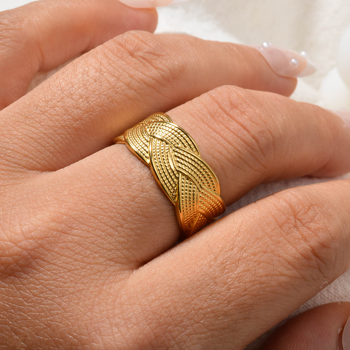 Vintage Braided Stainless Steel Ring for Women