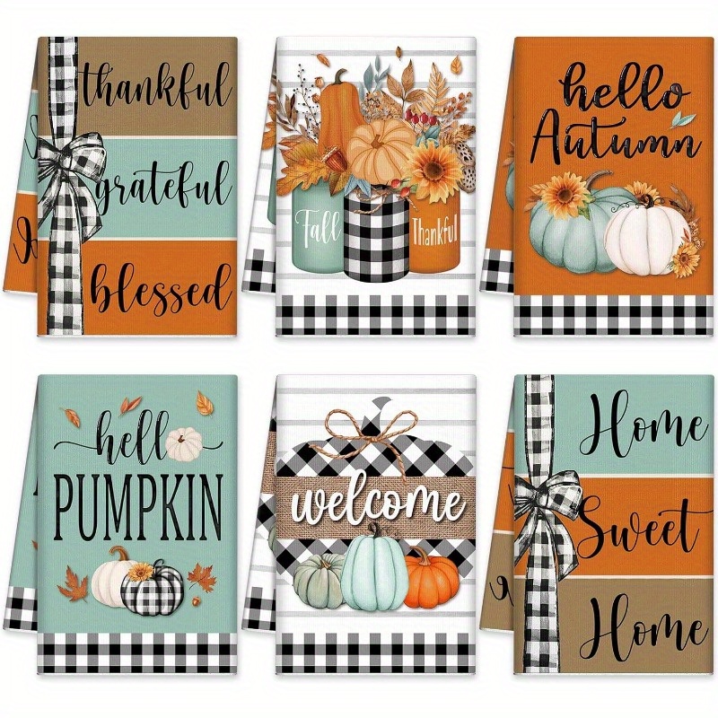 

6pcs 18*26 Inch Kitchen Towels Blue Orange Pumpkin Dish Towels Fall Bathroom Hand Towels Thanksgiving Tea Towels Fall Decoration Kitchen Bathroom Farmhouse Gift