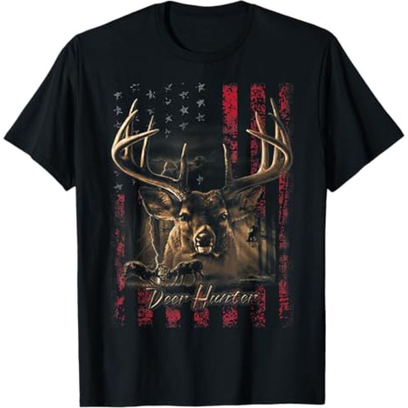 

I Love Usa American Flag And Deer T-shirt T-shirt, 100% Cotton, Halloween Thanksgiving Christmas Gift For Men Women , S-xxxl, Black