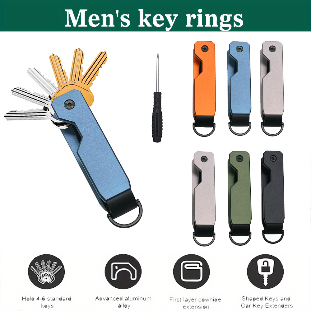 

Aluminum Alloy Key Organizer For Men - Compact Key Holder With Anti-slip Spacers, Non-woven Metal Keychain For 2-6 Keys - Sturdy & Secure Minimalist