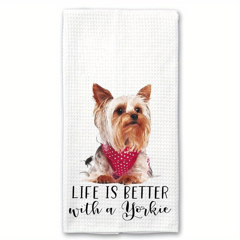 

1pc, 18x26 Polyester Towel, , , Rectangular, Red Bib Yorkie , Dog 's ,