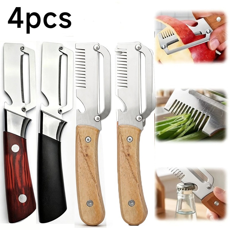 TEMU Appker 4pcs Set Multi- And Vegetable Peeler, Suitable For Right-handed Use Only, Stainless Steel Material, Potato And Carrot Peeler, 3-in-1