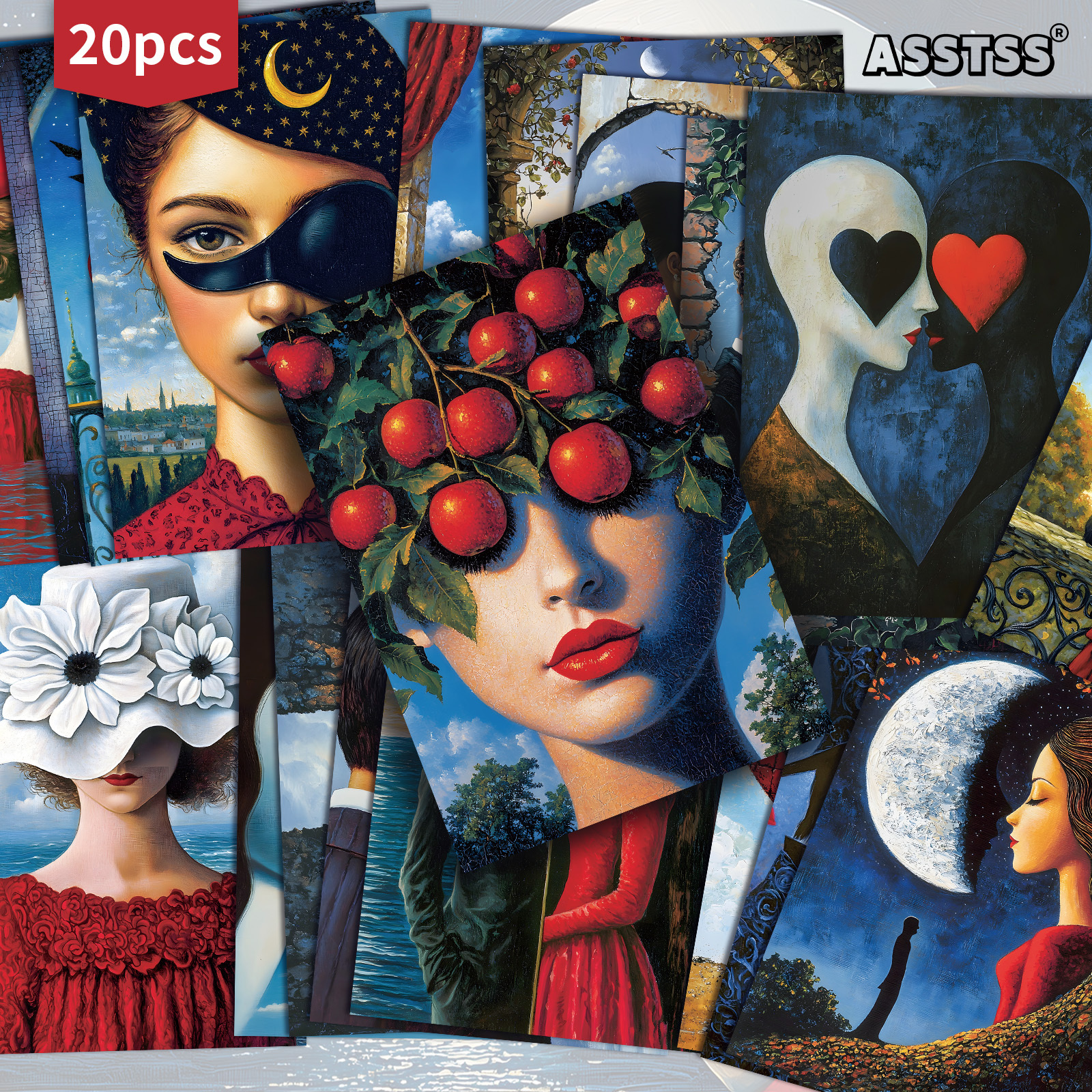TEMU 20-pack Asstss Whimsical Surreal Valentine's Day Couples Gift Cards | 4x6 Inches Retro Junk Journal Paper, Classic Pinup Illustrations,