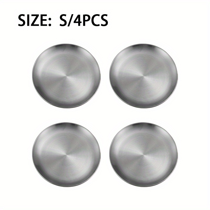 TEMU High Quality Stainless Steel Plate, Family Dining Food Plate | Fashionable , 4pcs Elegant Golden Or Silver - Stackable, Perfect For Grilling,