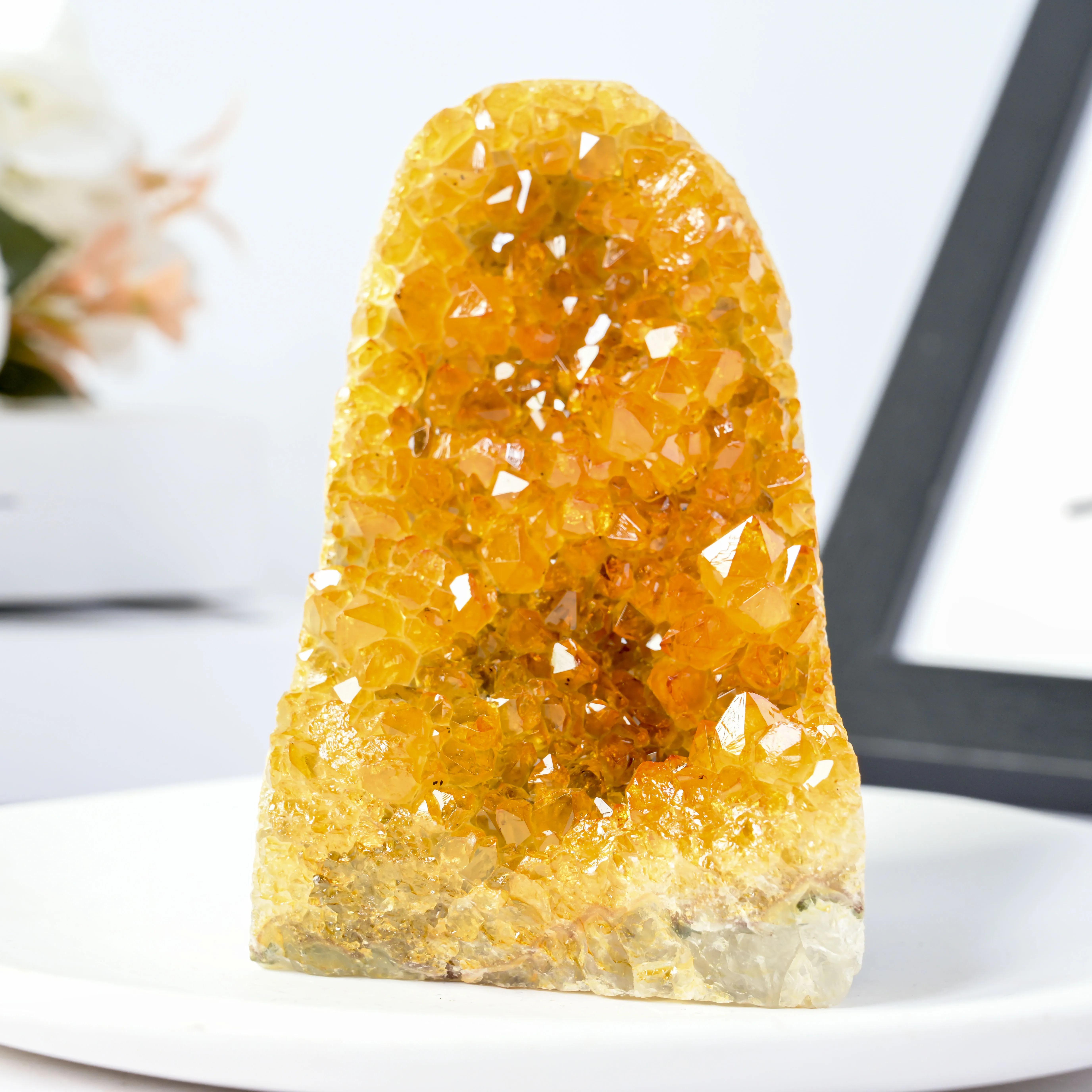 Image of High-quality Yellow Crystal Cluster, In Bohemian Style, Perfect For Daily Home Decor, Collectors, And Enthusiasts As A Gift
