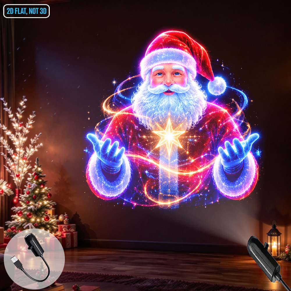 TEMU Christmas Theme Led Projector Night Light Portable Usb Powered Glowing Santa Claus With Star Pattern Ambient Decor Projection Lamp For Bedroom
