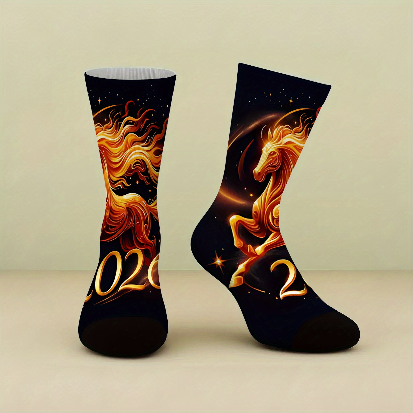 TEMU 1 Pair Of Fun Printed Mid-calf Socks, 2026 Horse-pattern Printed High-quality Women's Socks, New Autumn/winter Comfortable Men's Fashion Socks,