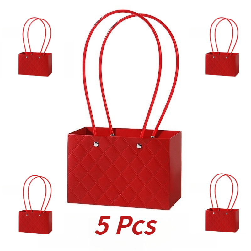 TEMU 5pcs Gift Bags, Flower Bags, Tote Bags, Packaging Bags, Small Bags, Gift Wrapping Bags, , Paper Material, Paper Bags With Rhombus Pattern,