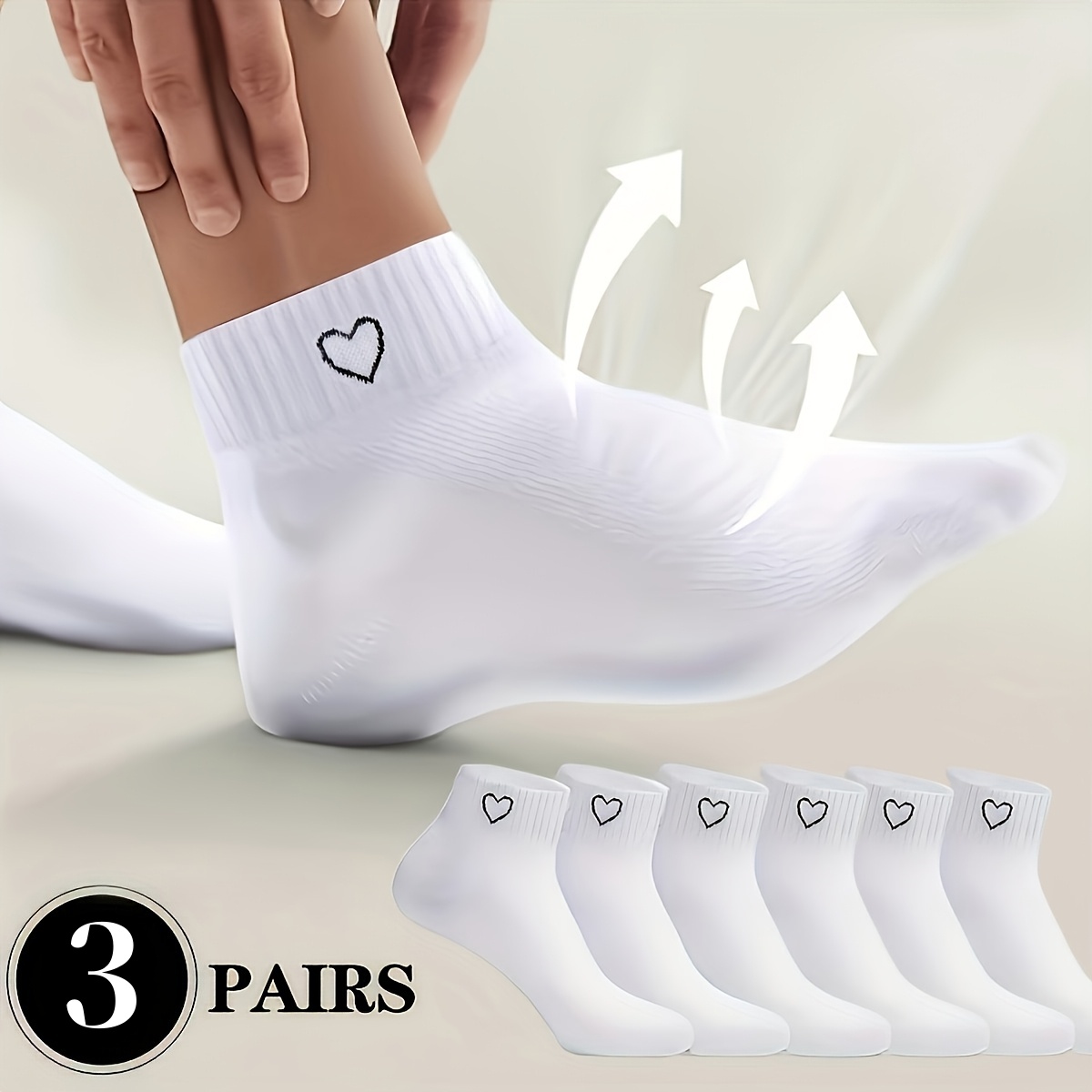 E-shop 6 Stück/3 Stück Herbst- und Sommer-Sportsocken mit Herzmuster, mit , geeignet für Paare, leicht, einfaches Unifarben-Design, strapazierfähig und
