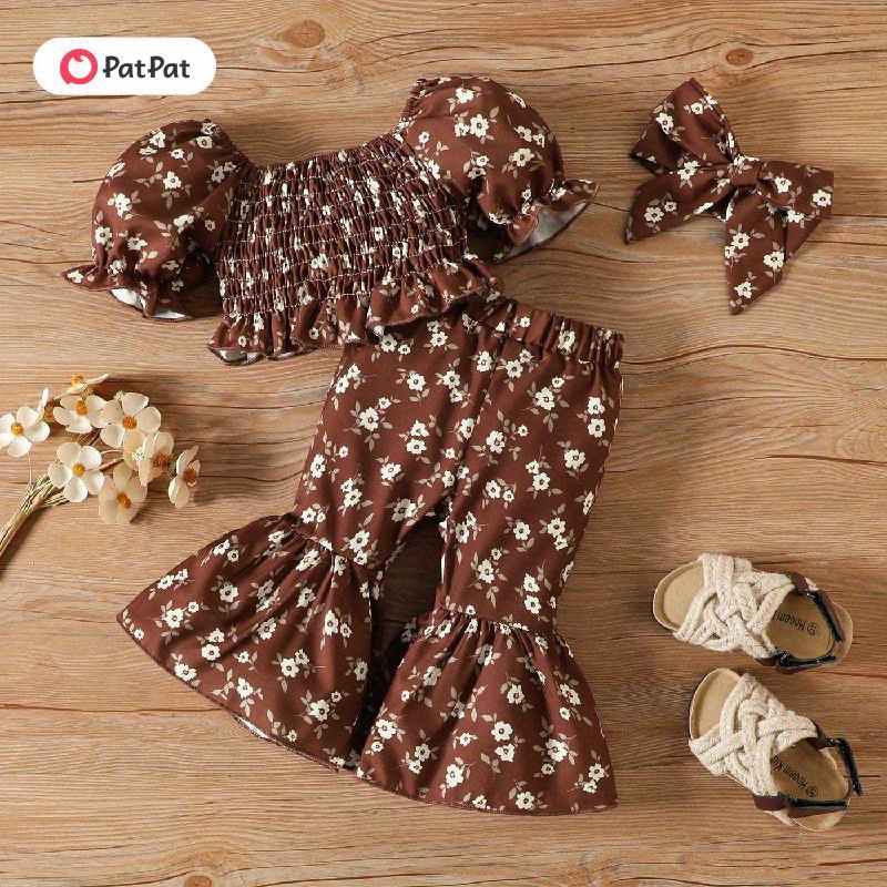 3pcs baby girl allover floral print puff sleeve Temu