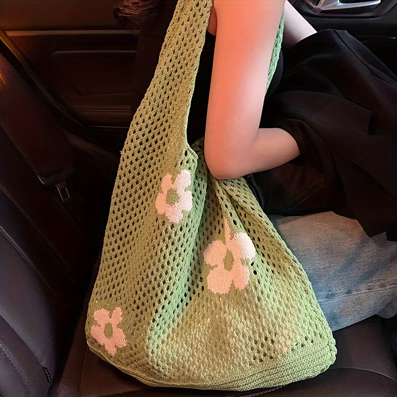 floral knit mesh shoulder bag women open top breathable Temu Canada