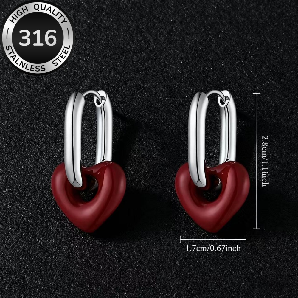 Multi-Color Heart Drop Earrings in Stainless Steel