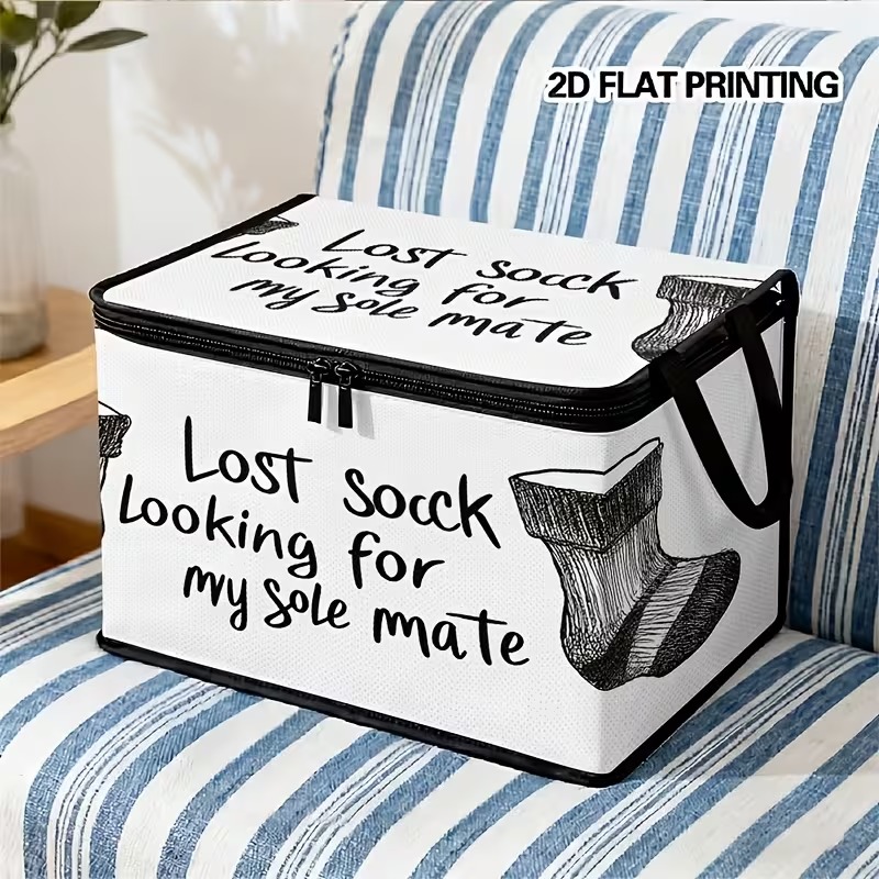 TEMU 1pc Fun Sock Storage Basket With Lid - Humorous Sock Design, Suitable For Laundry, Pet Supplies, Car Trunk, And Organization, Polyester Sock