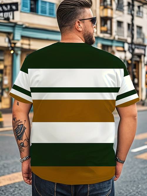 new style 3d full body striped print fashionable casual plus size round neck short sleeve t shirt plus size