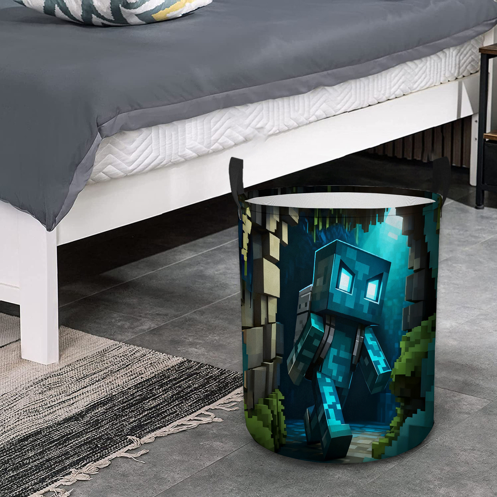 TEMU Sac de Rangement pour Linge Sale, Panier à Linge avec Motif Pixel et Poignée, Panier à Linge Sale Pliable en Tissu Oxford Durable, Panier de