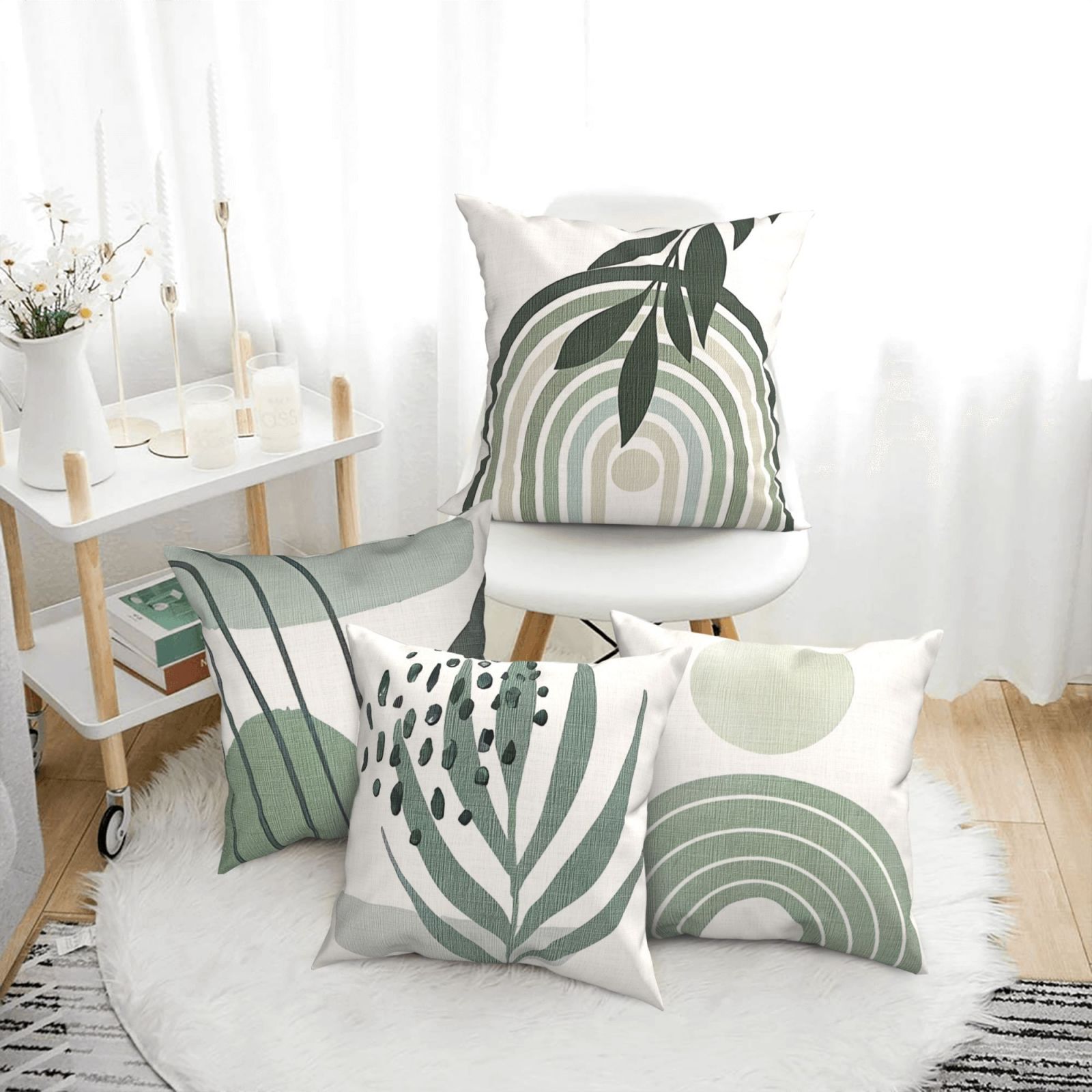 

4pcs Chic Throw Pillow Covers With Zipper - Abstract , Green Cases For Sofa & Bedroom Decor (inserts Not Included), Bed & Living Room, Singe-side Design