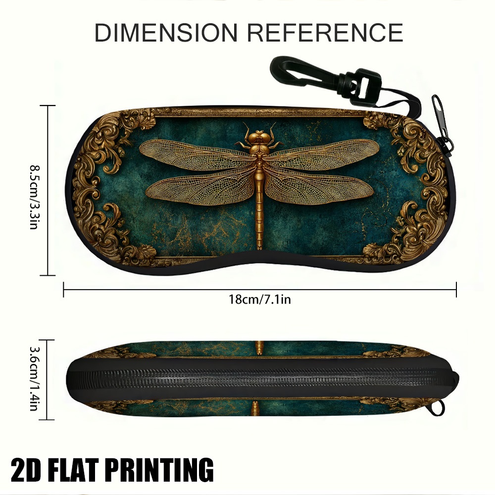 TEMU Custodia per occhiali con cerniera (2D piatta) 1 pz, elegante con libellula, compatta ed elegante, per viaggi, lavoro e uso