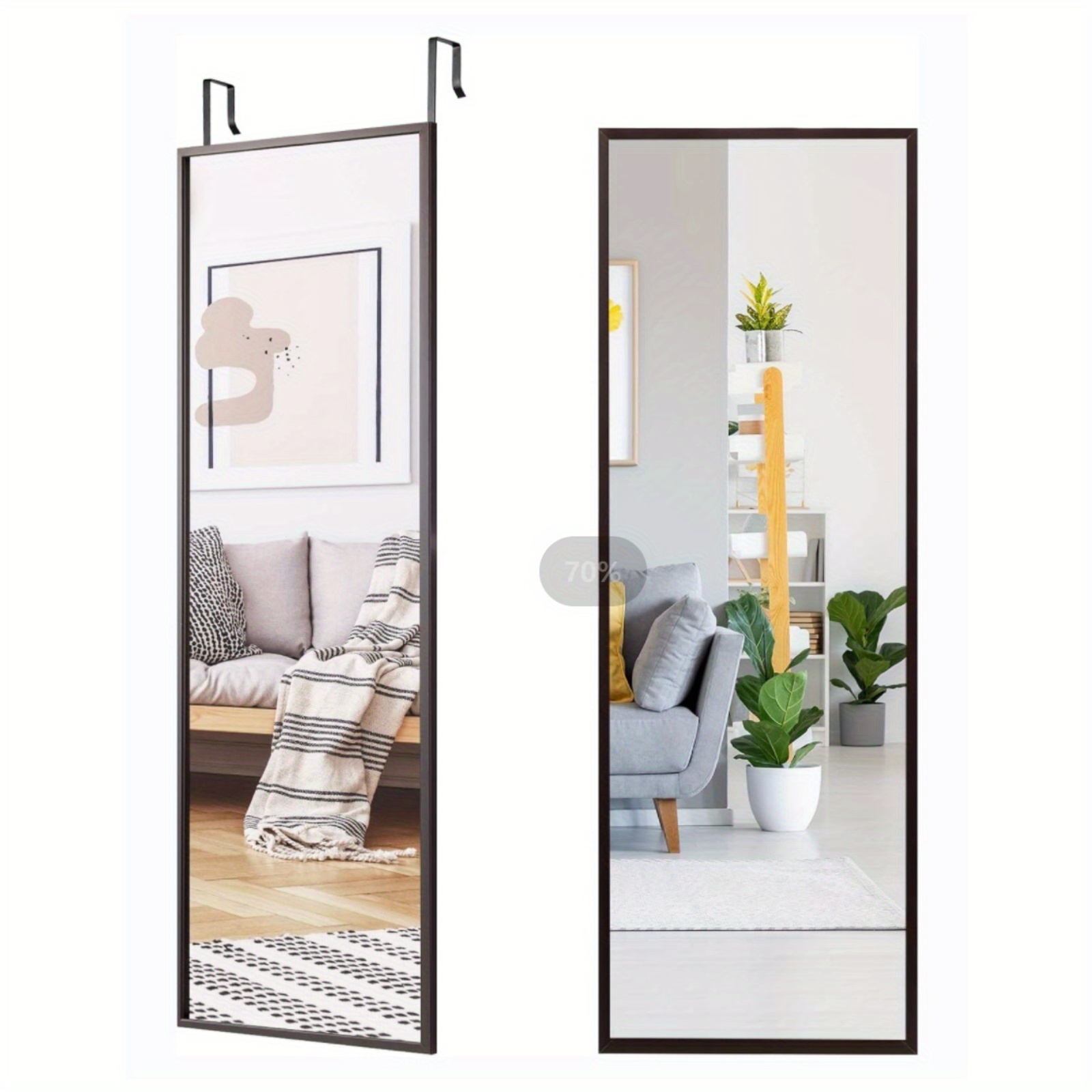 Image of Full Length Mirror For Wall, Over The Door Mirror With 2 Sets Of Height Adjusting Hanging Hooks For Bedroom, Bathroom, Dorm, Entryway, Easy Assembly