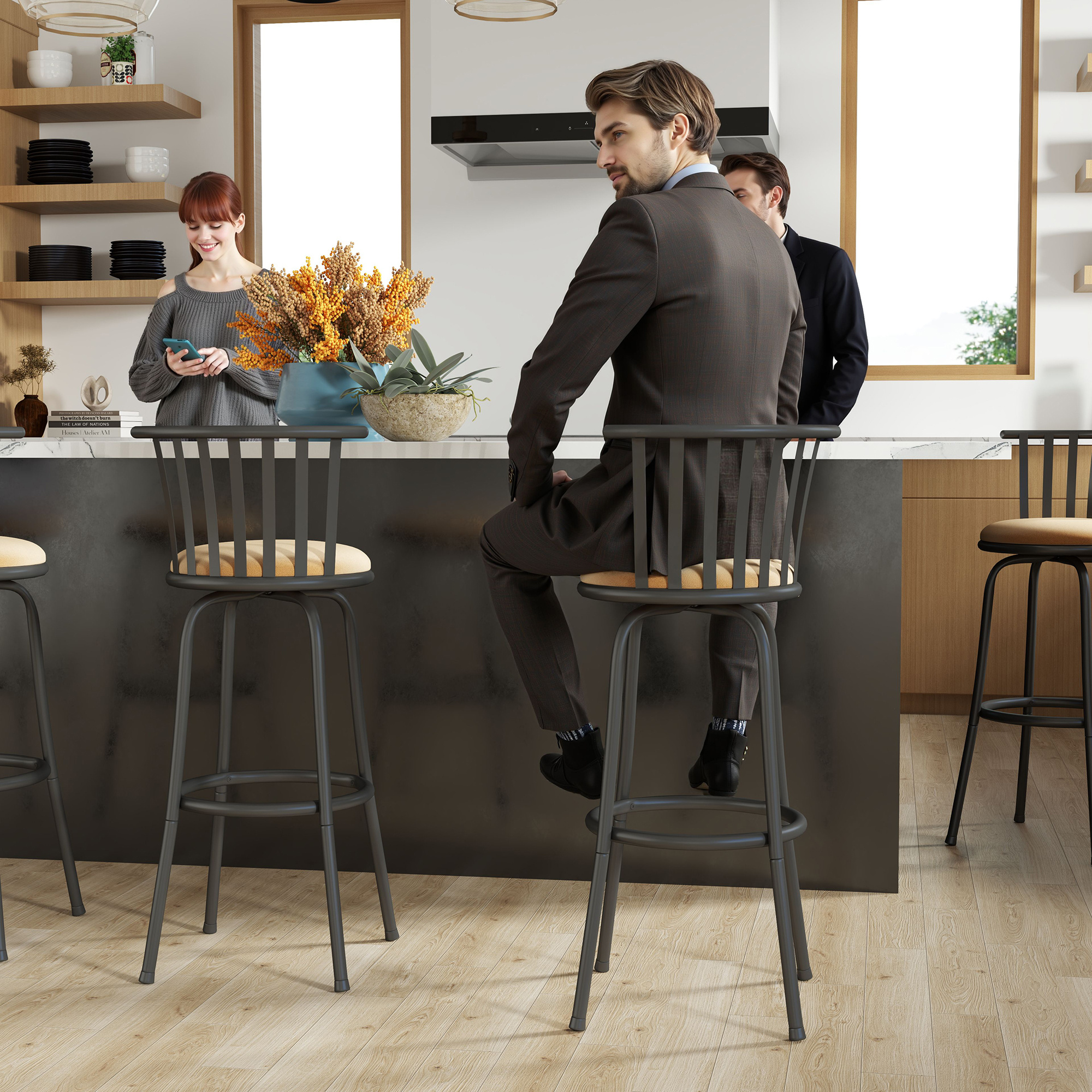 Homy Casa Adjustable Dining Chairs & Bar Stools - Set of 3 Industrial Style