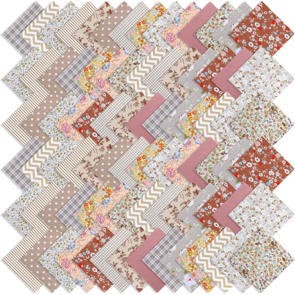 TEMU Set Of 84pcs Of 5-inch Fabric Squares, Precut Charm Packs Ideal For Quilting, Khaki Printed Material For Retro Floral Sewing, , And Crafts