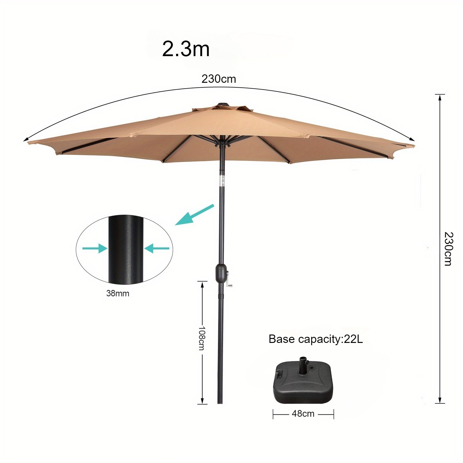 Image of Outdoor Sun Shade Umbrella Khaki Color 2.1m 2. 2.7m Patio Garden With Square Base For Terrace Backyard