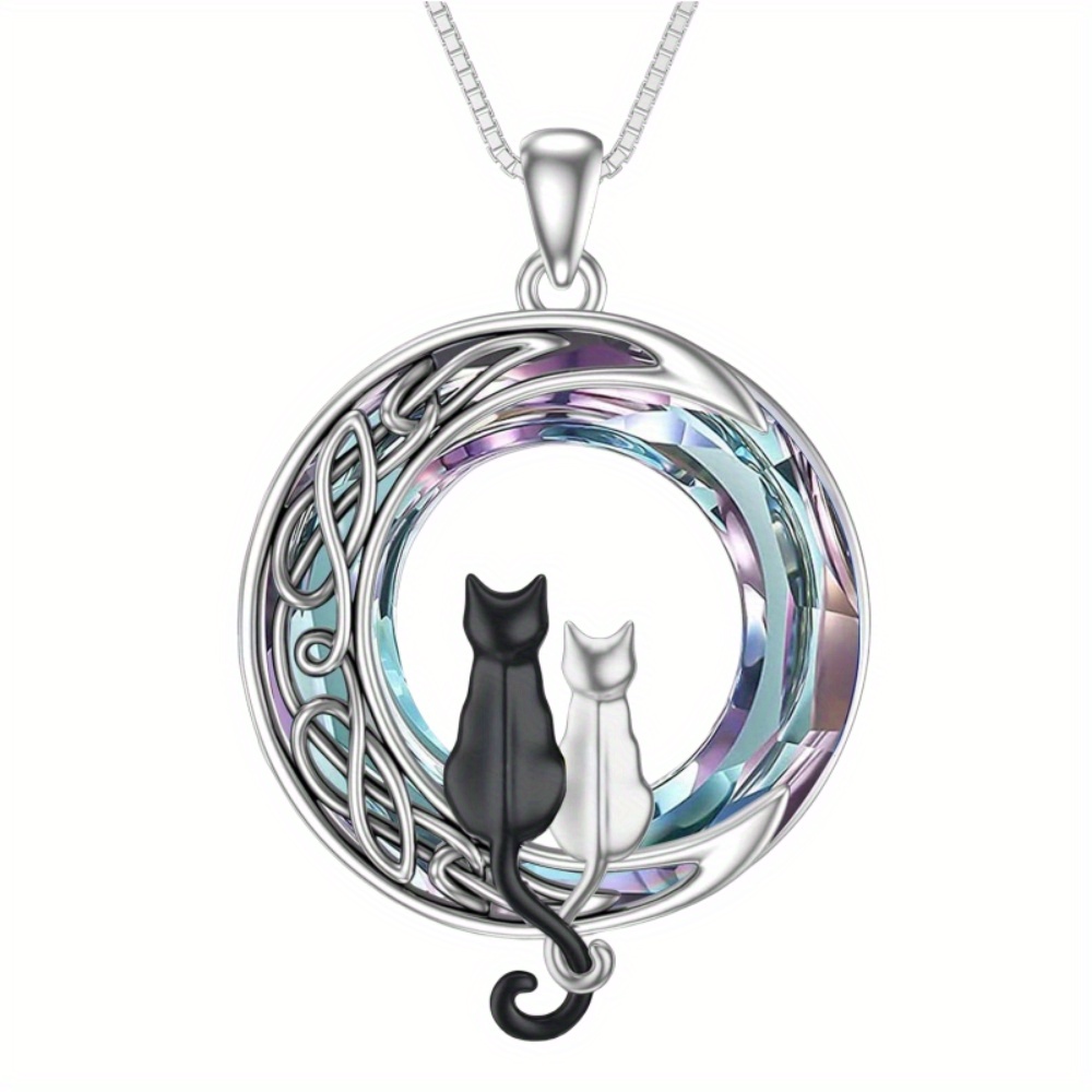 TEMU 1pc Cat Necklace - Black & White Kitten Pendant, Cute Cat Jewelry For &, Minimalist Cat On Moon Or Straight Chain, Casual Attire, Christmas Gift
