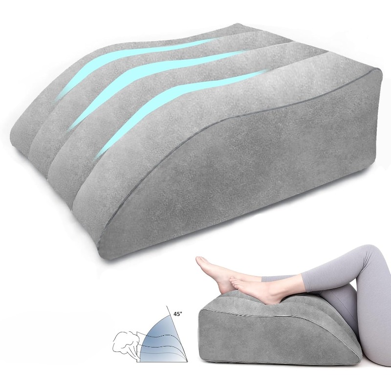 Image of Ergonomic Inflatable Leg Pillow - 45° Adjustable Wedge Cushion With Soft Support For Knees & Lower Back, Portable Bed Pillow For Home, Office, Camping - Improves , &, Durable Fabric-like Texture