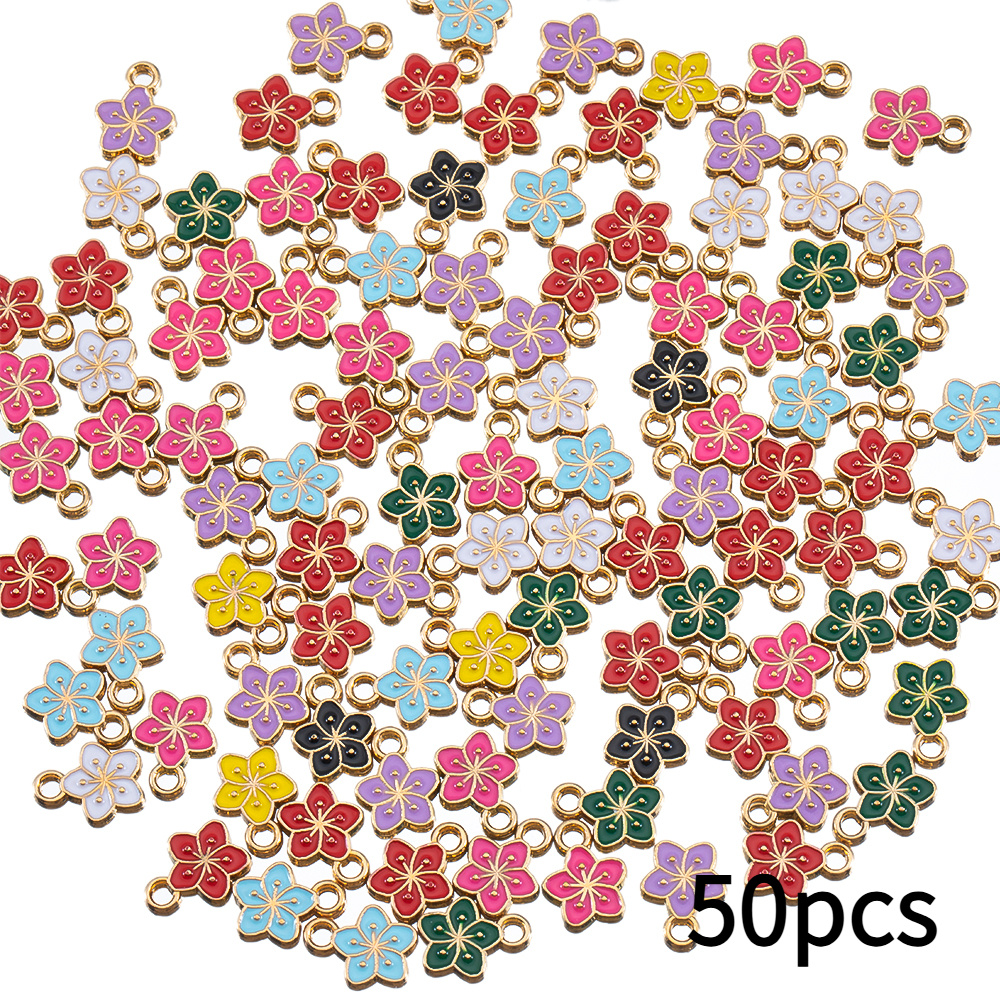 E-shop 50 Legierungs-Anhänger mit kleinen Blumen, fünfzackige Pflaumenblüten-Anhänger für handgefertigten Schmuck/Bastelarbeiten/Schlüsselanhänger,