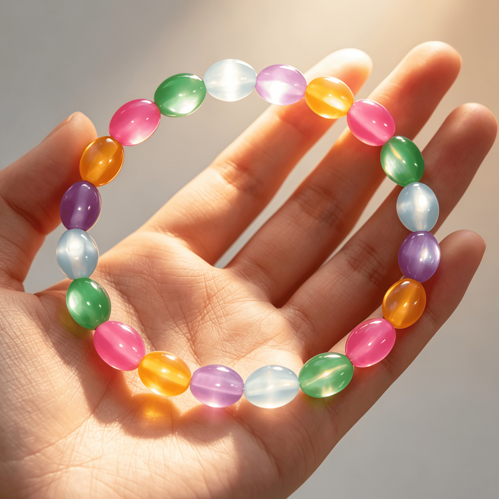Dazzling Oval Cat's Eye Stone Bracelet, Trendy Beaded Design