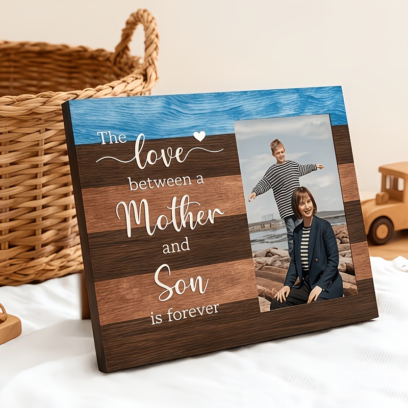 TEMU The Love Between A Mother And Son Is Forever. Blue And Brown Photo Frame: Engrave Texture Of Life. Blue And Brown Wood Grain Wraps The Of "the