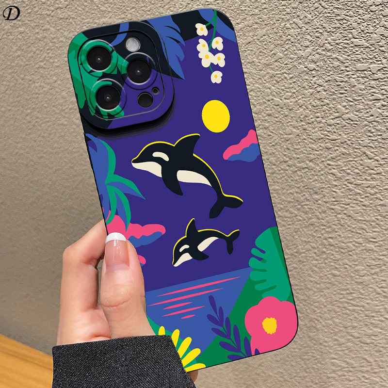 phone case dolphin playing night     suitable for iphone16 16pro 16  iphone 15 15pro 15  14 14plus 14pro 14  13 13pro 13  12 12pro 12  11 11pro   8 x xs