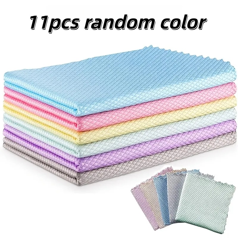 TEMU 11pcs Chiffon de Nettoyage en Microfibre, Chiffon pour Fenêtres, Serviette à Motif Écailles de Poisson, Chiffon Non Pelucheux, Convient pour
