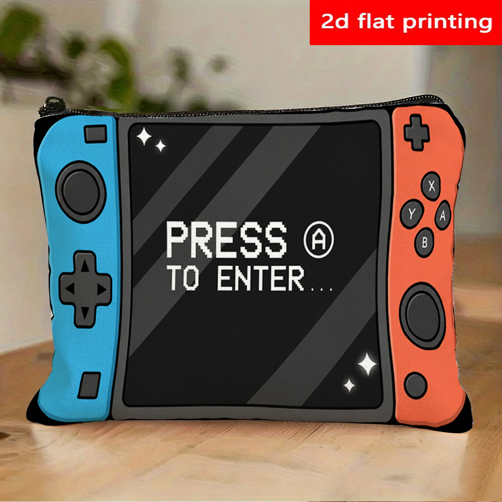 TEMU 2d Flat Printing, 1pc Game Console Print Storage Pouch Toiletry Bag, Gaming-style Canvas Cosmetic Bag Zipper Pouch, Suitable For Travel