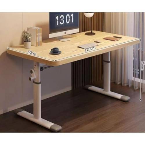 120x60cm height adjustable standing desk with maple tabletop white frame manual crank sit stand desk suitable for home office bedside study desk compact space saving for small rooms dorm bedside table