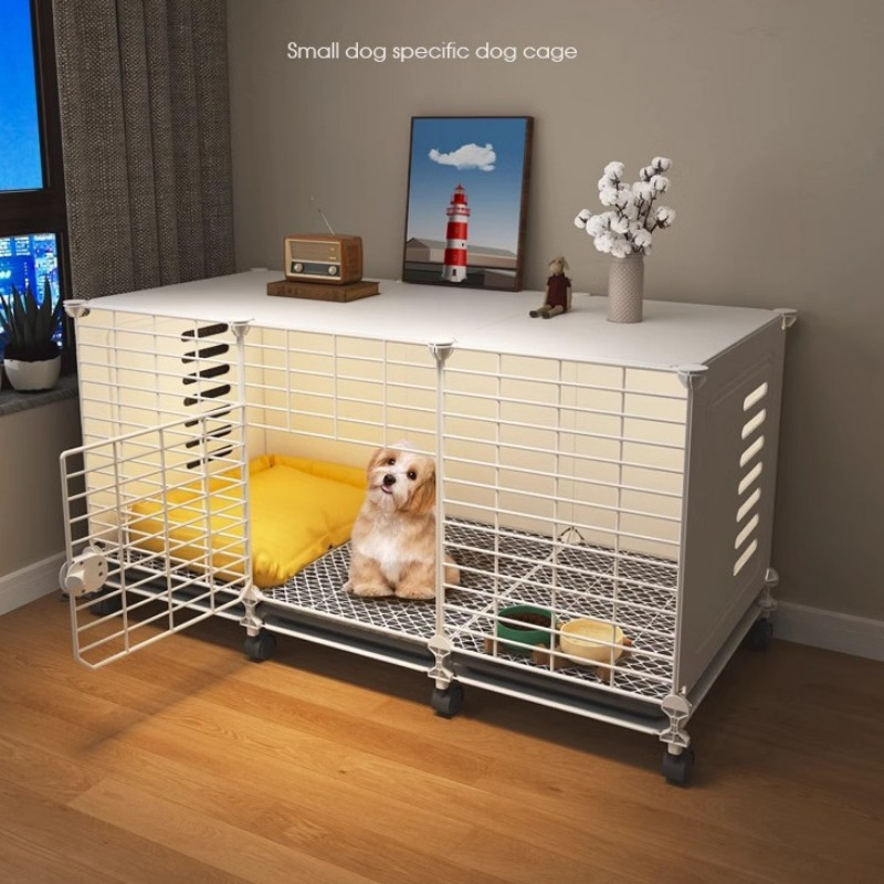 

1pc Metal Dog Crate With Integrated Bed And Potty Area, Indoor Small To Medium Pet Cage For French Bulldogs, Shih Tzus, And Small Animals, Compact Size