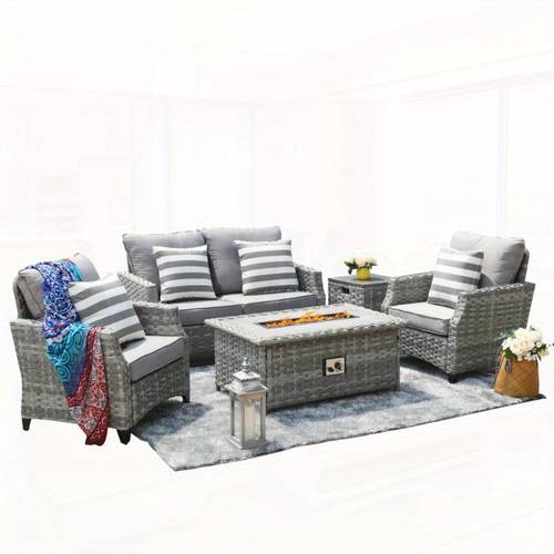 fire pit table with chair rattan wicker sofa set out door furniture garden set