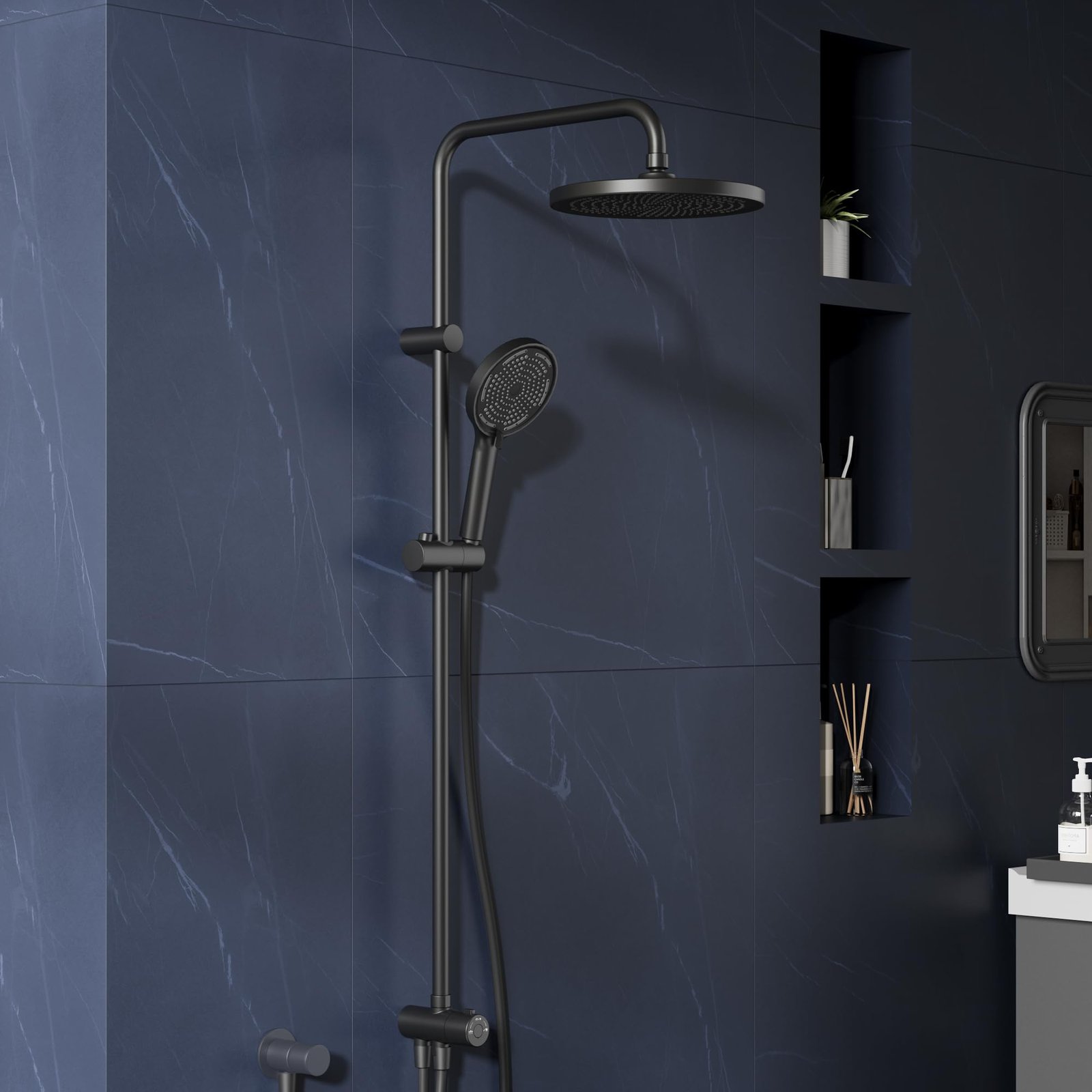 Modern Rainfall Shower System with Stainless Steel Overhead and Handheld Shower Heads
