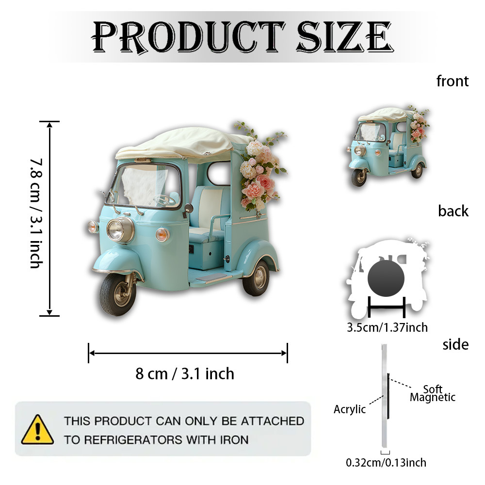TEMU 1pc 2d Flat Acrylic And Rubber Soft Magnet | Vintage Tricycle - Whimsical Light With Floral Canopy And Retro - Nostalgia Lovers, Mother's Day,