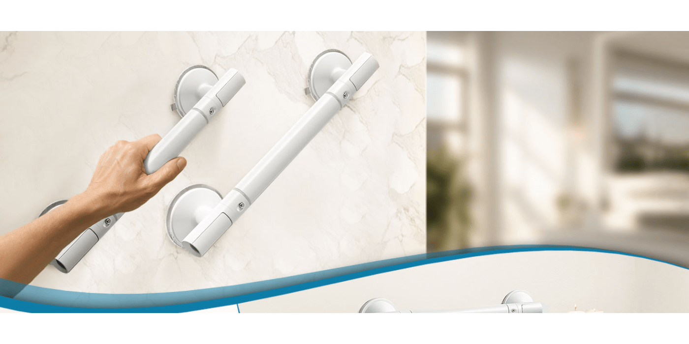 HEYMYTH 2-Pack Heavy Duty Shower Grab Bars for Elderly & Seniors - Strong Suction No Drill Bathroom Safety Handrails, Removable 45.01 cm Bathtub Grab Bars with Ergonomic Grip, Modern White Design