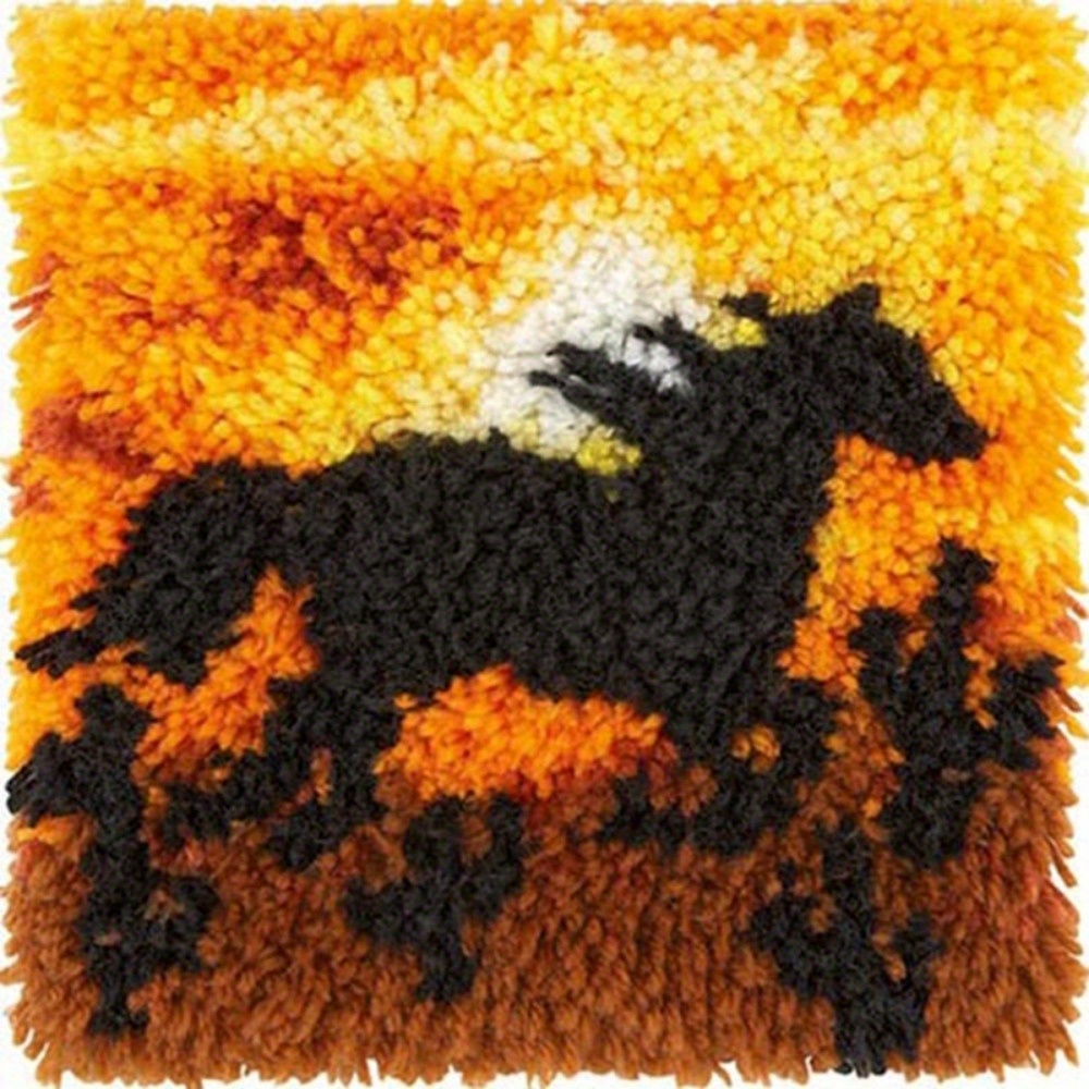 Cute Orange Cat Stars Sky Colorful Latch Hook Rug Kits Printed