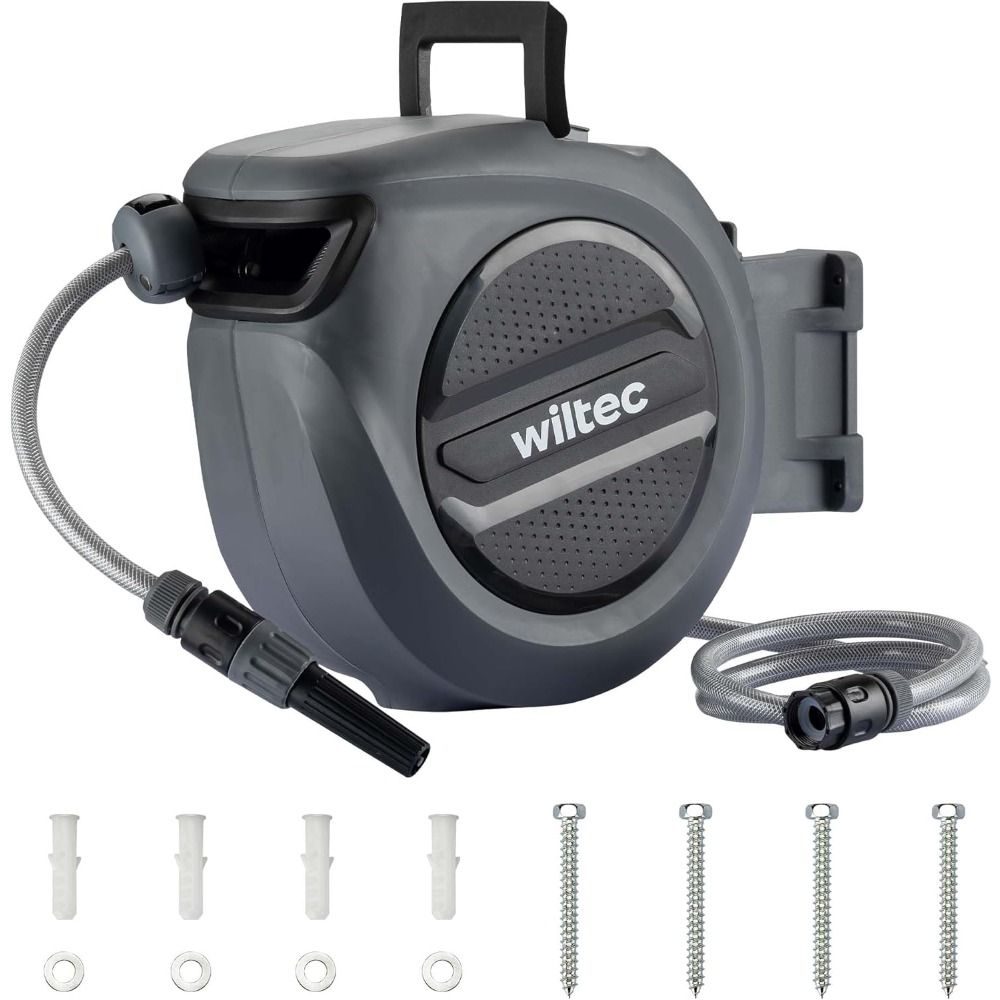 Hose Reel, Wall-mounted Hose Box With Automatic And 15m Water Hose, Garden Irrigation