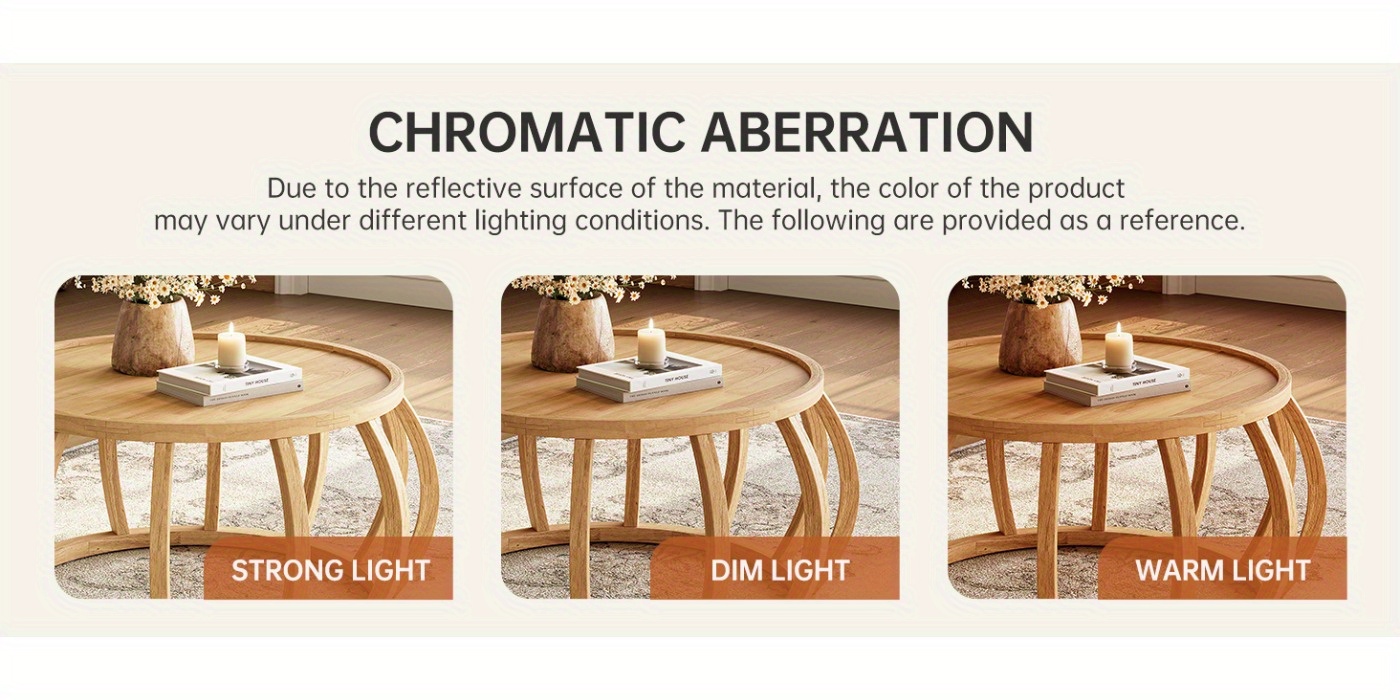 Solid Wood Coffee Table, 31.5-Inch Round Center Table with Curved Frame Base for Living Room, Easy Assembly, Natural
